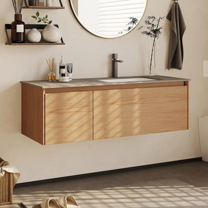 Organic Modern Floating Bathroom Vanity with Gray Stone Top - Aivah