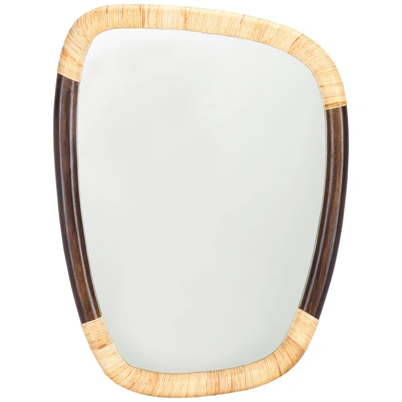 Organic Modern Wood & Rattan Wall Mirror - Almando