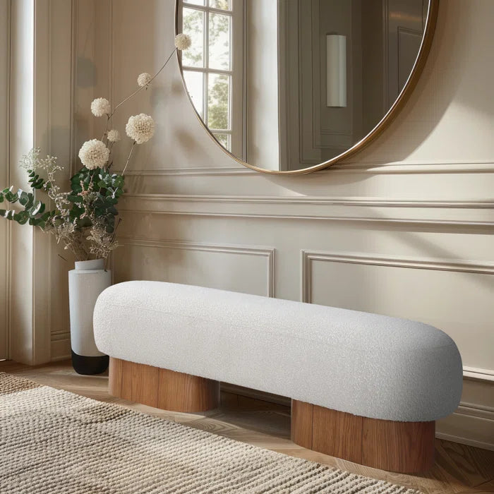 Organic Modern Textured Fabric Upholstered Bench - Denyer