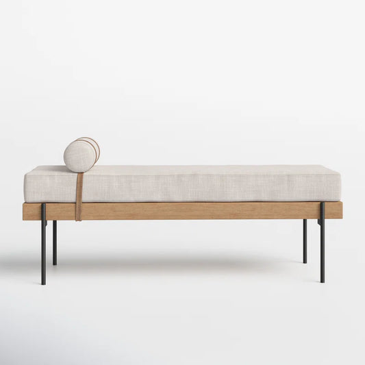 Organic Modern Bouclé Upholstered Bench with Wood Frame - Inka