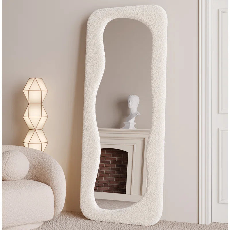 Organic Modern Bouclé Mirror - Wave Arched