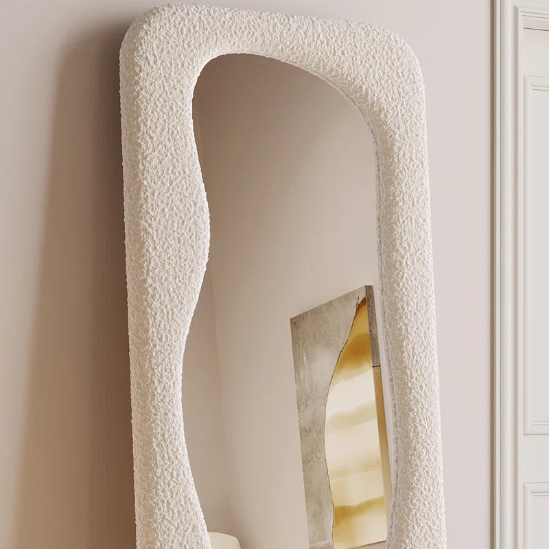 Organic Modern Bouclé Mirror - Wave Arched