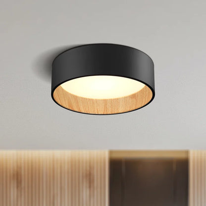 Organic Modern Black & Wood LED Flush Mount Ceiling Light - Luna