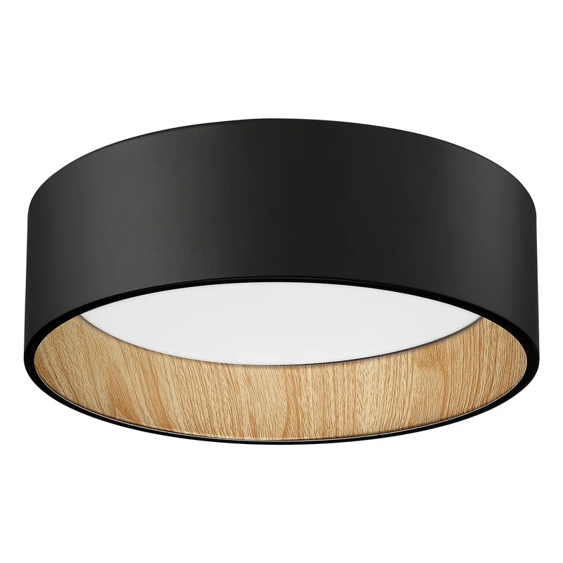 Organic Modern Black & Wood LED Flush Mount Ceiling Light - Luna