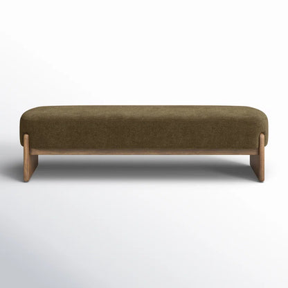 Olive Green Organic Modern Bouclé Upholstered Bench with Curved Frame - Luxardo