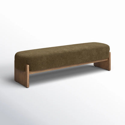 Olive Green Organic Modern Bouclé Upholstered Bench with Curved Frame - Luxardo