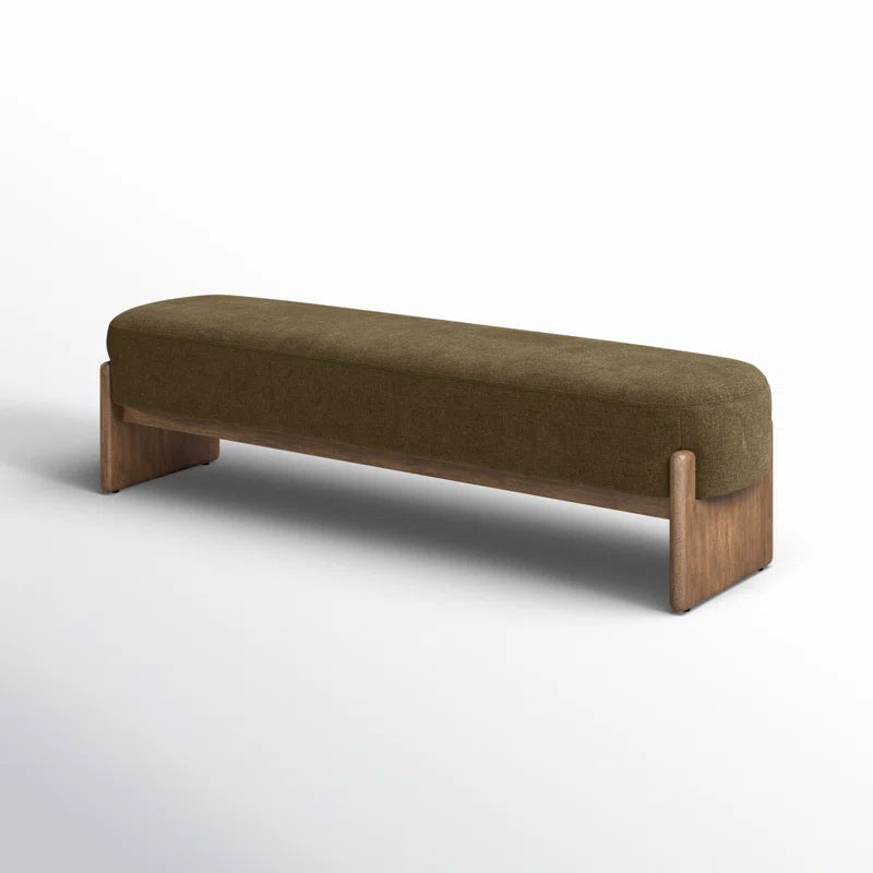 Olive Green Organic Modern Bouclé Upholstered Bench with Curved Frame - Luxardo