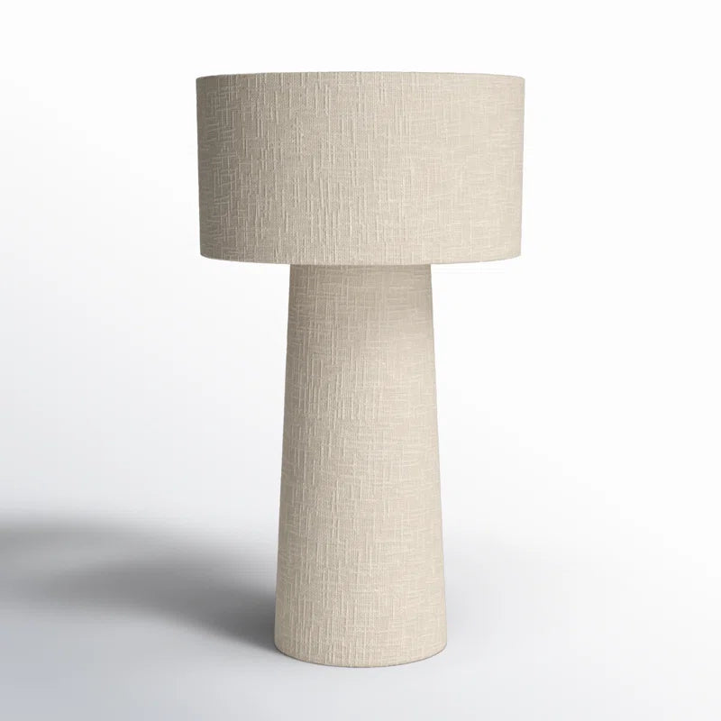 Organic Modern Bouclé Fabric Table Lamp with Linen Shade - Davida