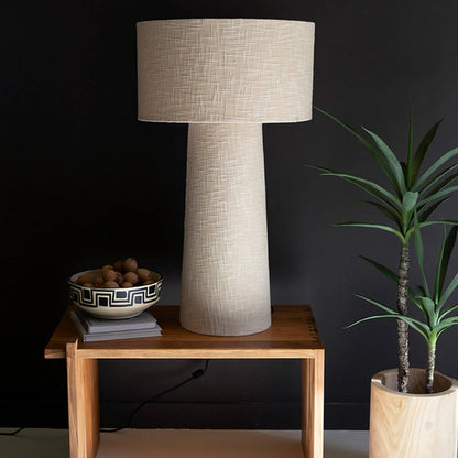 Organic Modern Bouclé Fabric Table Lamp with Linen Shade - Davida