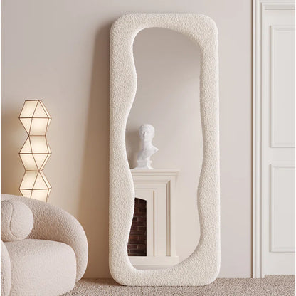 Organic Modern Bouclé Mirror - Wave Arched