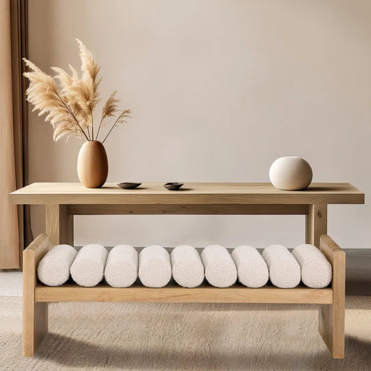 Organic Modern Bouclé Wood Bench - Reeves