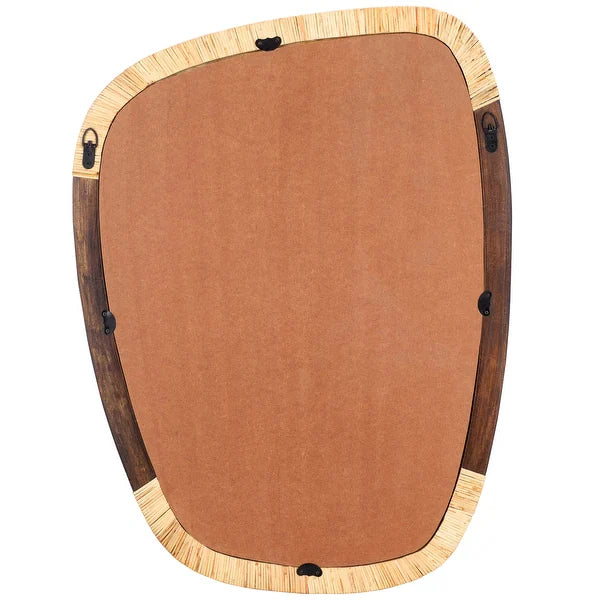 Organic Modern Wood & Rattan Wall Mirror - Almando